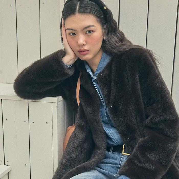 클래식 퍼 하프 코트 (4COL) Y4O007