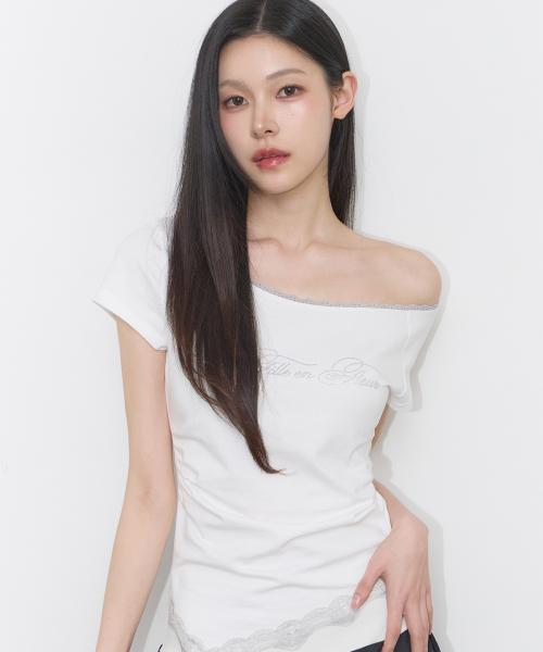 레이스 원숄더 셔링 탑 화이트