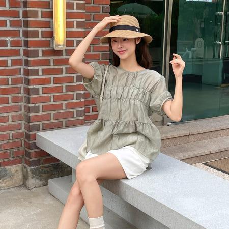 이런 상품 어때요? [채랑's PICK] [25 신상] 텐셀 라운드넥 셔링 반팔 블라우스 (VKBAE2448)