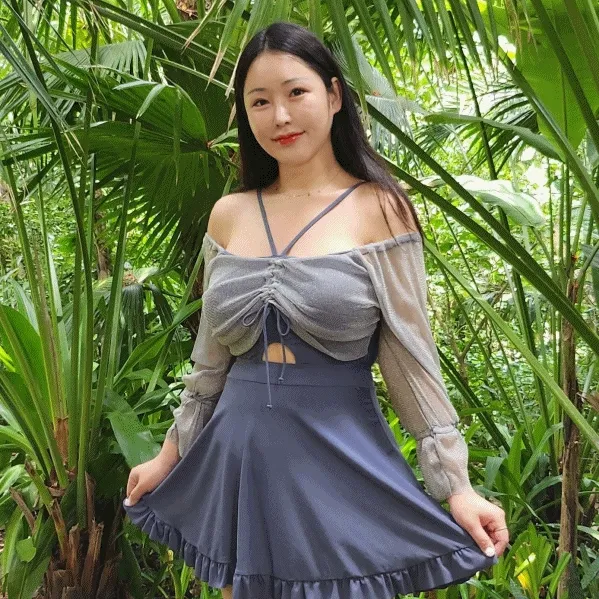 🚀당일출고 M-4XL 빅사이즈 쟈스민 스퀘어넥 오프숄더 긴팔 시스루 원피스 수영복