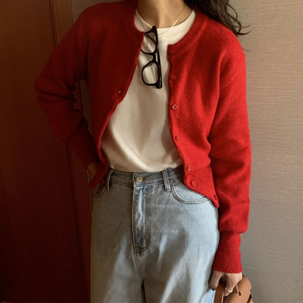 하이디 라운드넥 기본 가을 겨울 니트 가디건