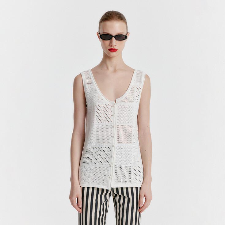 YIZI Unbalanced Knit Sleeveless Top - White