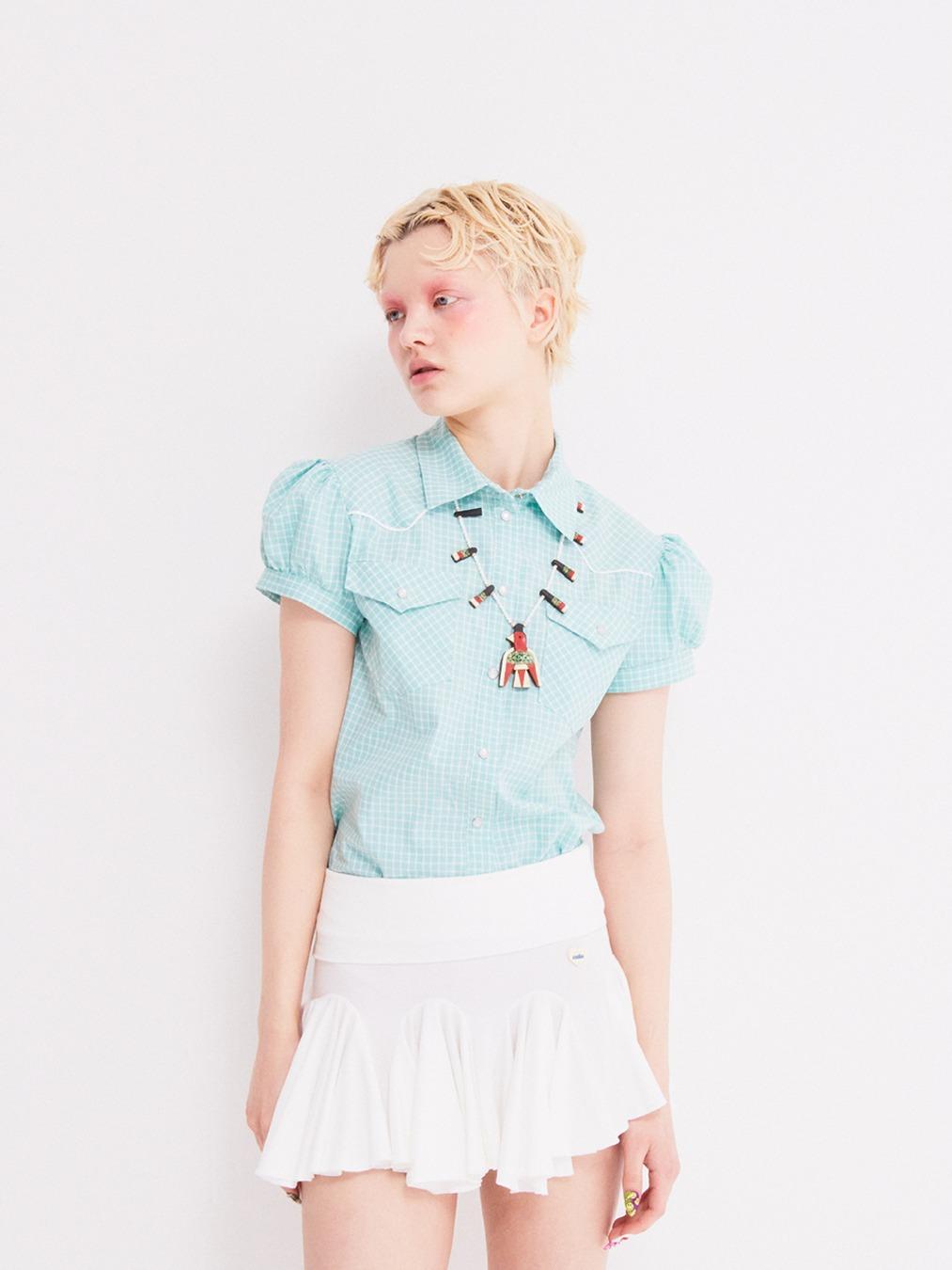 VINTAGE CHECKERED WESTERN PUFF SHIRT MINT