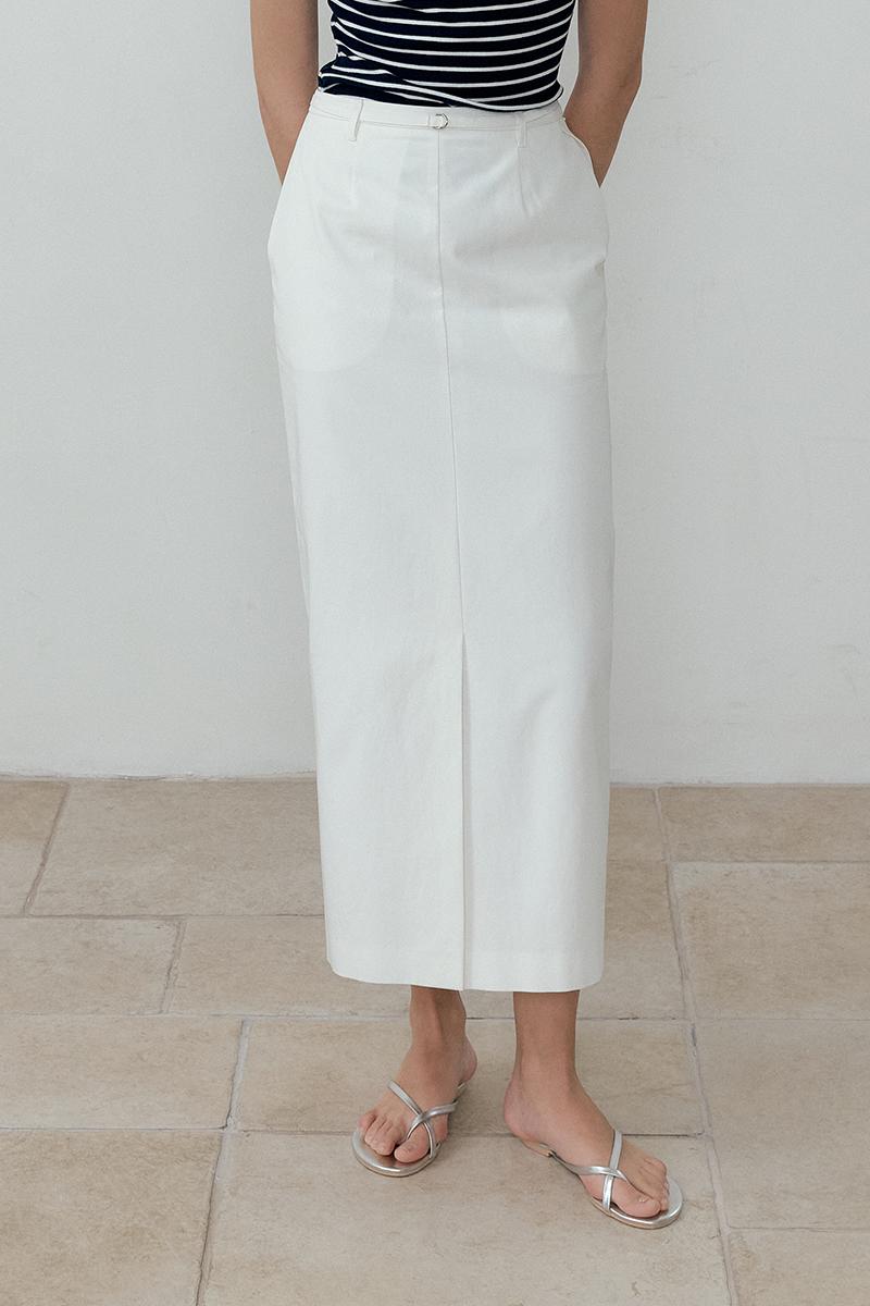 Slit Point Belted Long-Skirt (ivory)