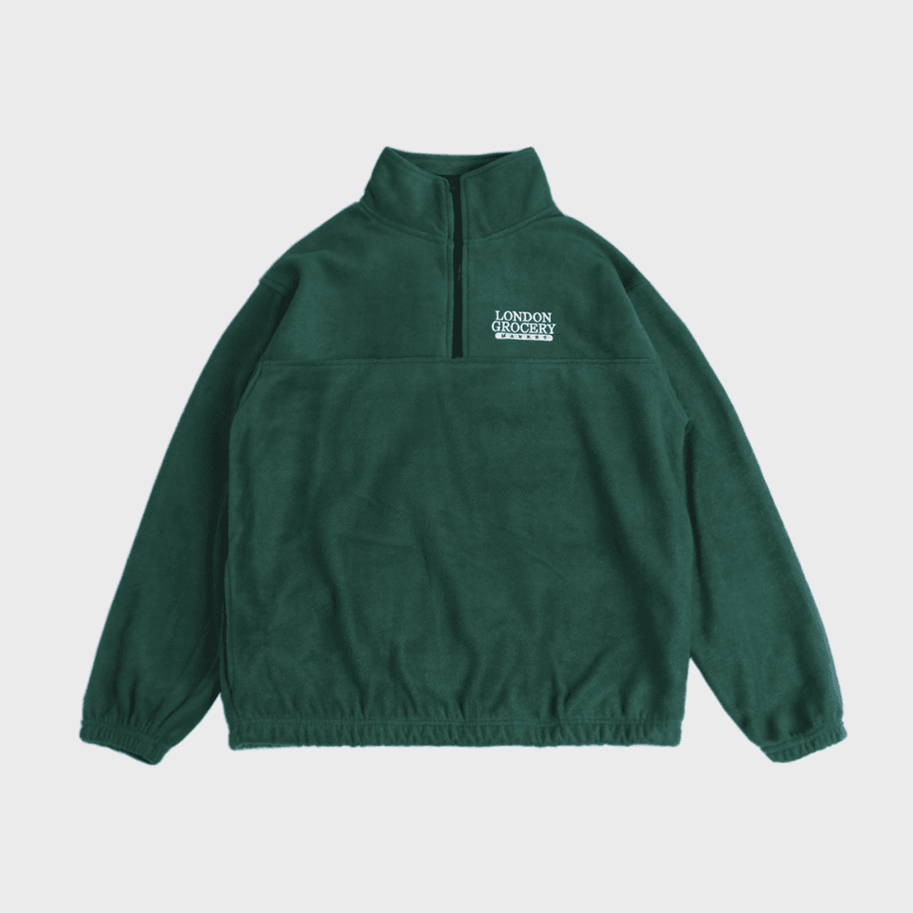 W.F.M Logo Embroidered Polar Fleece Pullover (Forest Green)