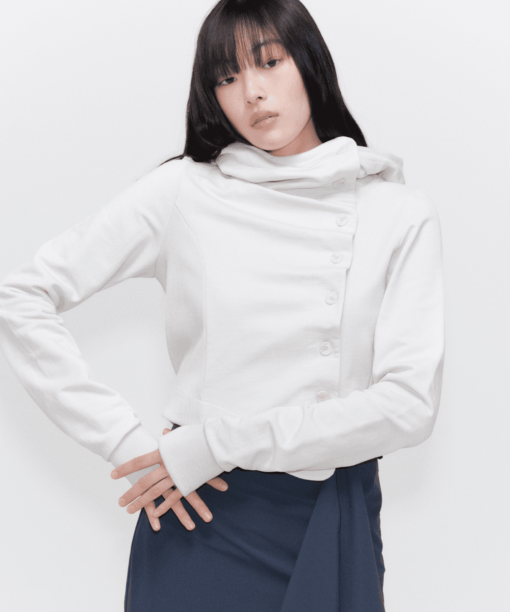 [2월10일 발매] Cowl neck botton hoodie IVORY