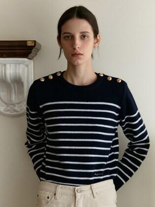 gold button stripe knit (navy+ivory stripe)