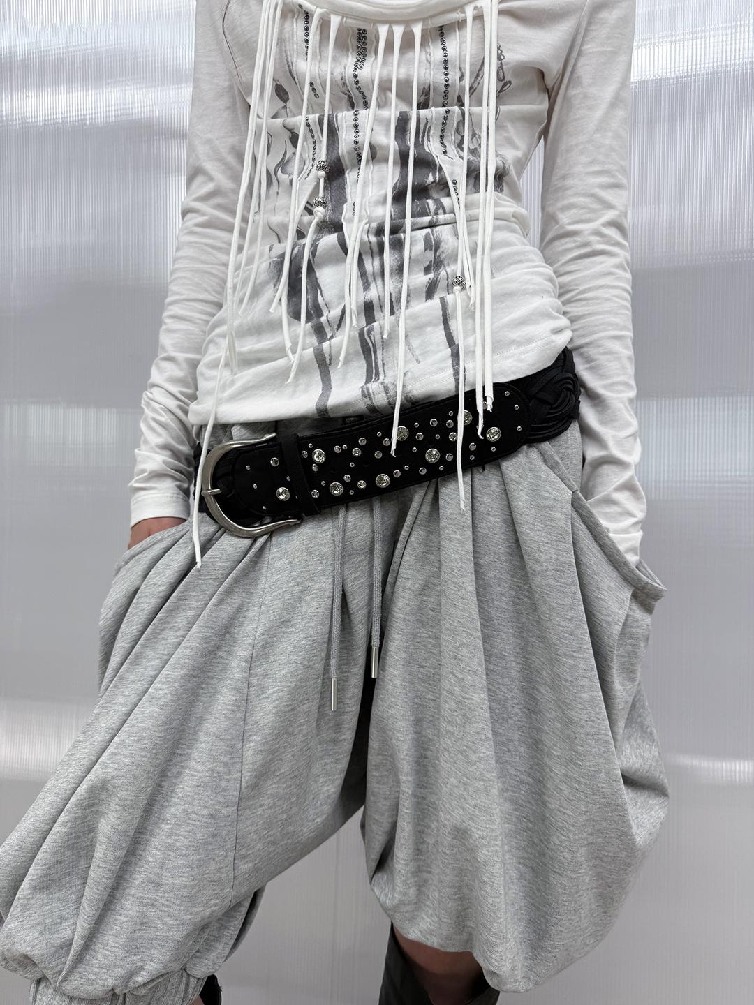 Double Punch diamond buckle leather belt