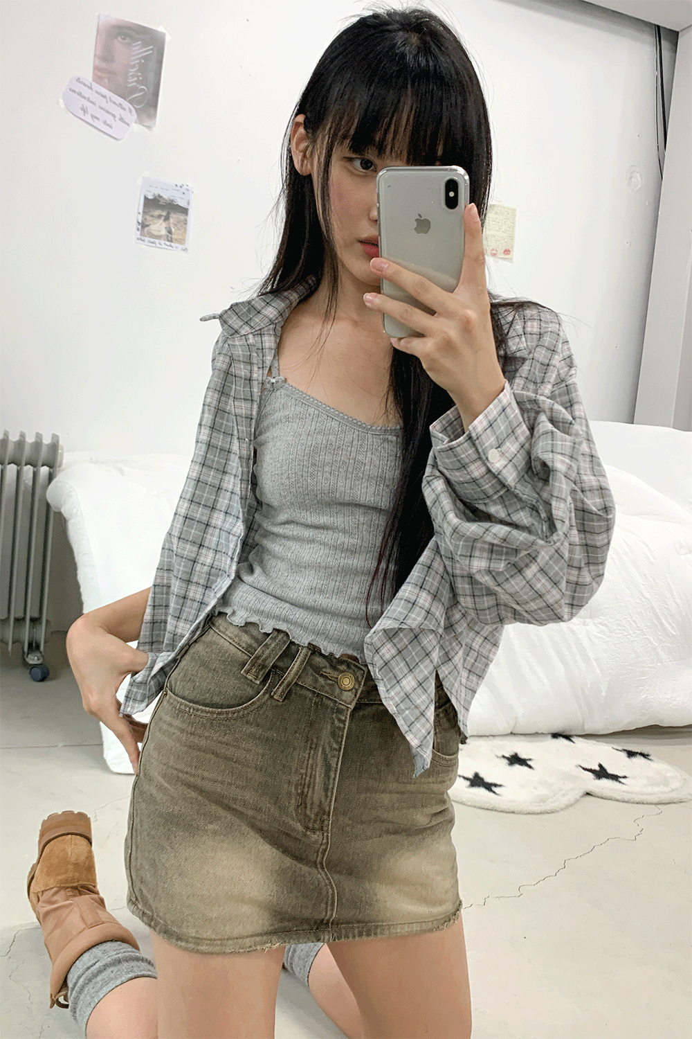 아쿠비클럽 east check loose shirt (2colors)