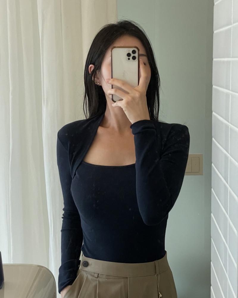 볼레로 골지 티셔츠 슬림 스퀘어