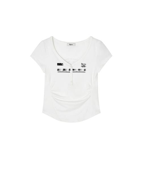 Zen Button Henley Neck Top White