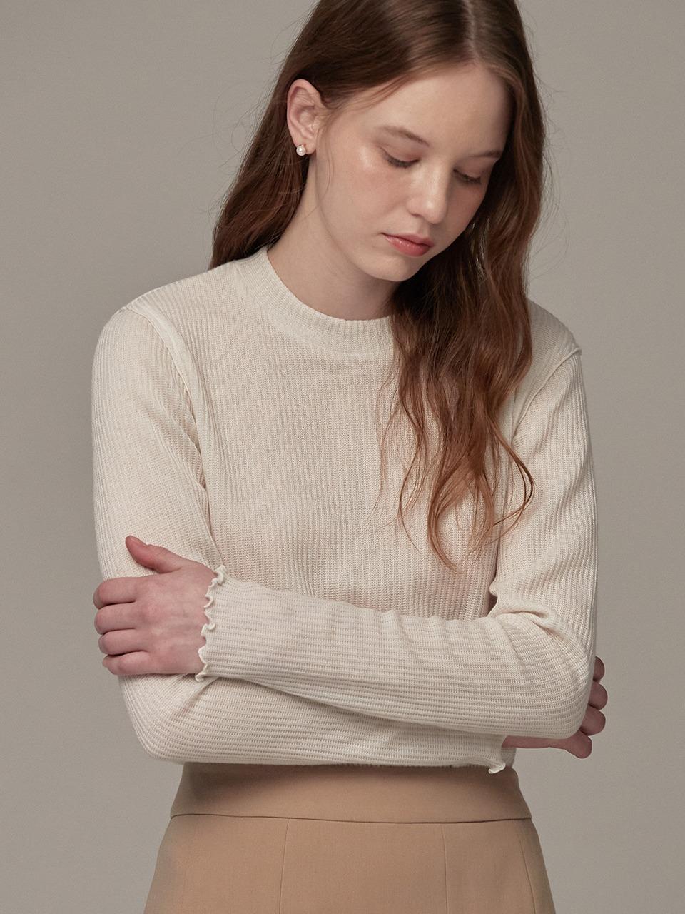 Ribbed waving halfneck tee - Ivory