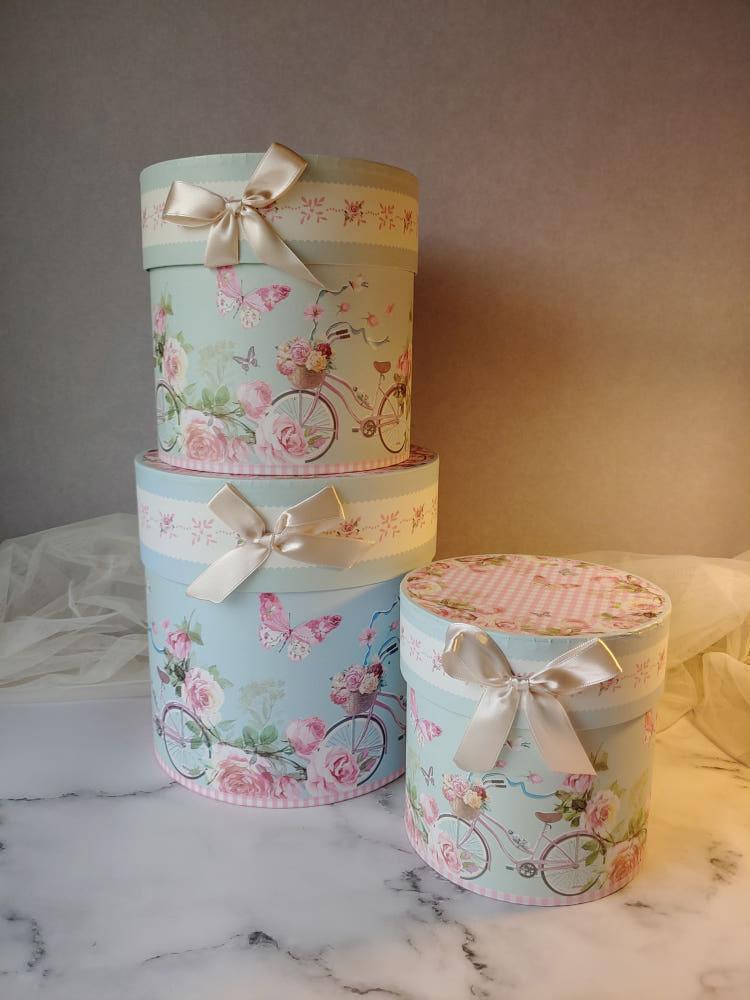 로즈 리본 고급 원형 선물 포장 상자 기프트 박스 답례품 다용도 수납케이스 예쁜 상자 3P 세트