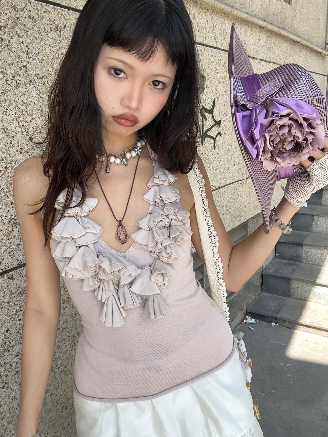 Chipchip Purple Lotus Lace Halterneck Camisole