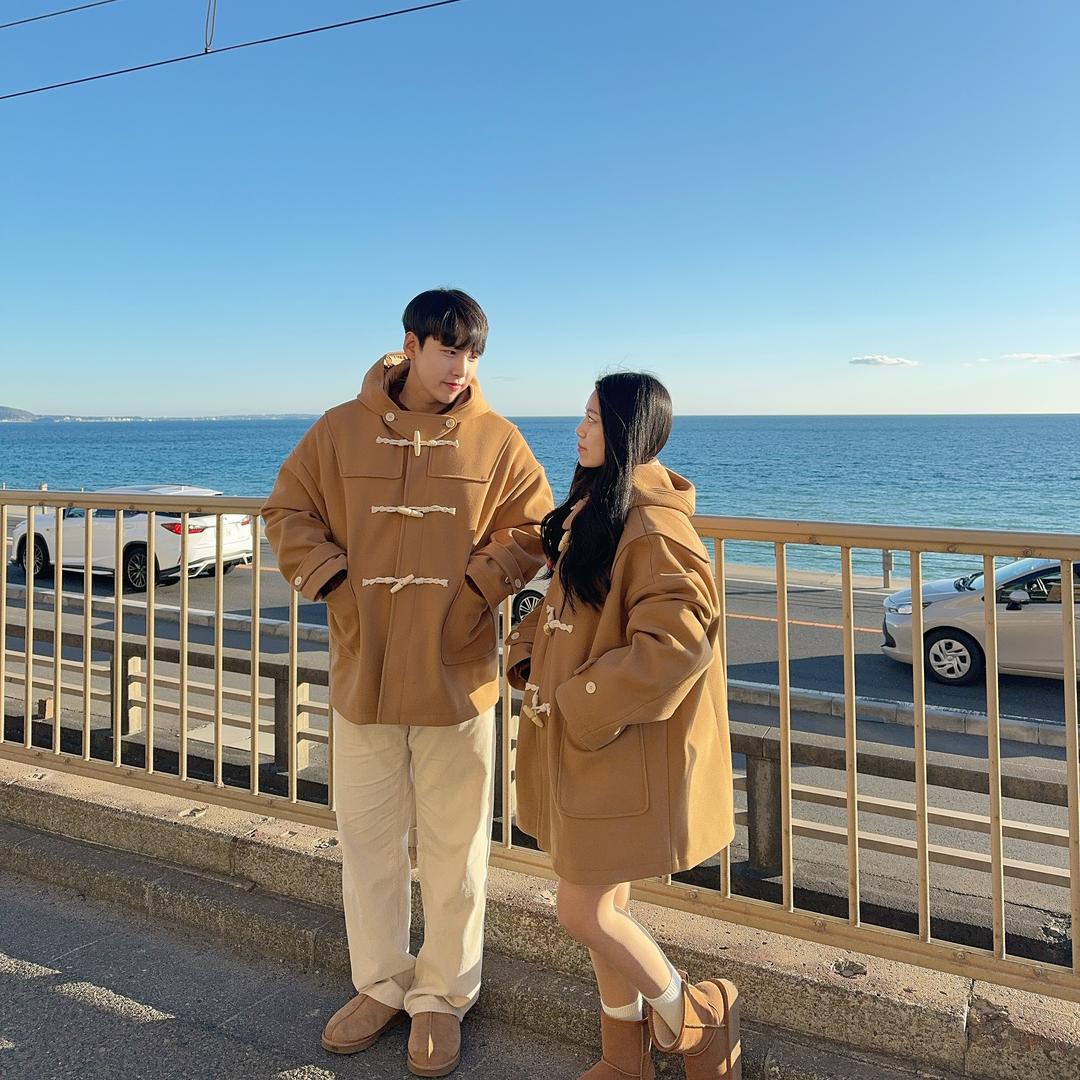 겨울 남녀공용 봉봉 오버핏 떡볶이 후드 더플 숏코트 울 아우터 커플 시밀러룩