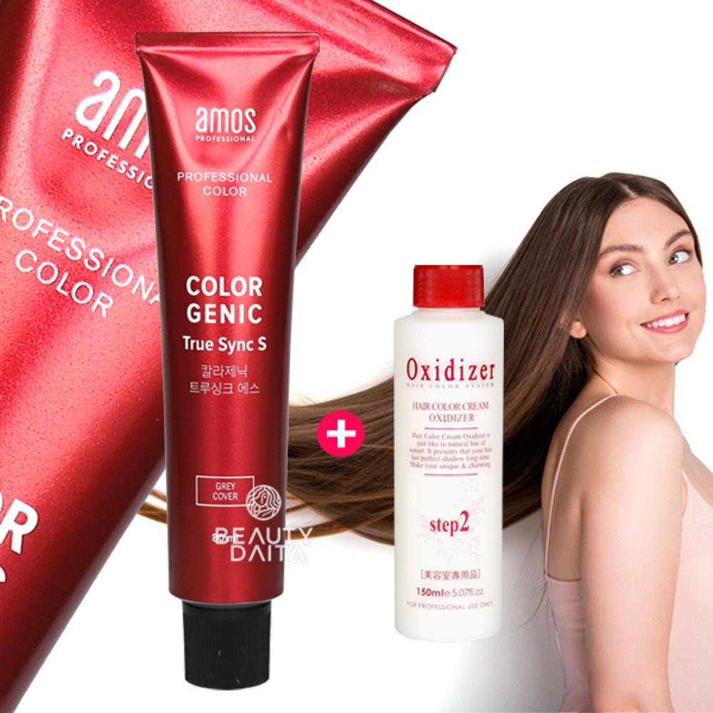 아모스 염색약 미용실 염모제 셀프 새치염색약 커버 트루싱크+산화제 1제+2제 세트구성