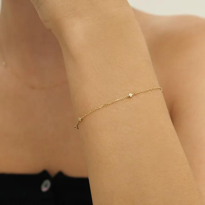 14k 다이아몬드 미니 베젤 포인트 팔찌 (14k골드) #LCB02