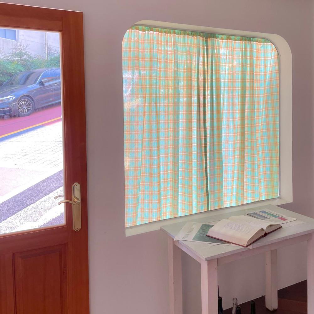orange mint check curtain 빈티지커튼 아이방 커튼 현관