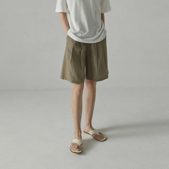 pintuck half pants_BROWN