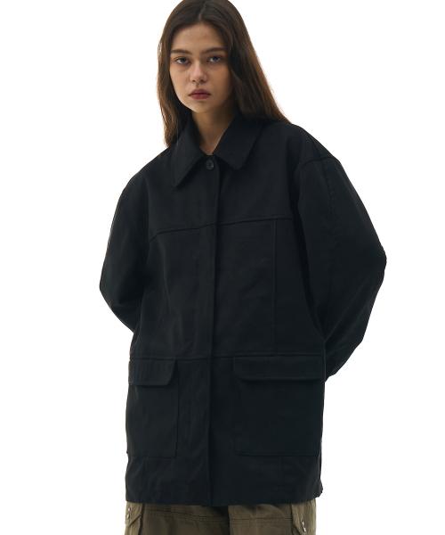 카라 포인트 스웨이드 버튼업 싱글 블레이저 하프 자켓 [블랙]