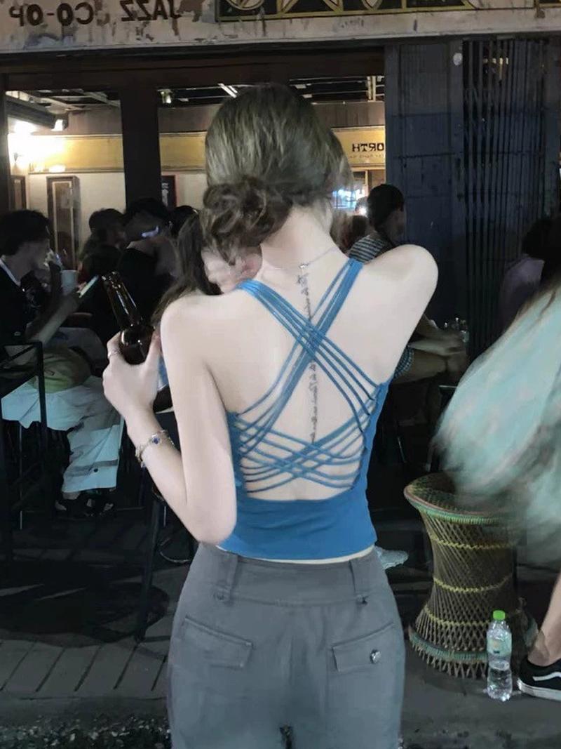 Back Cross String Crop Sleeveless (3Color)