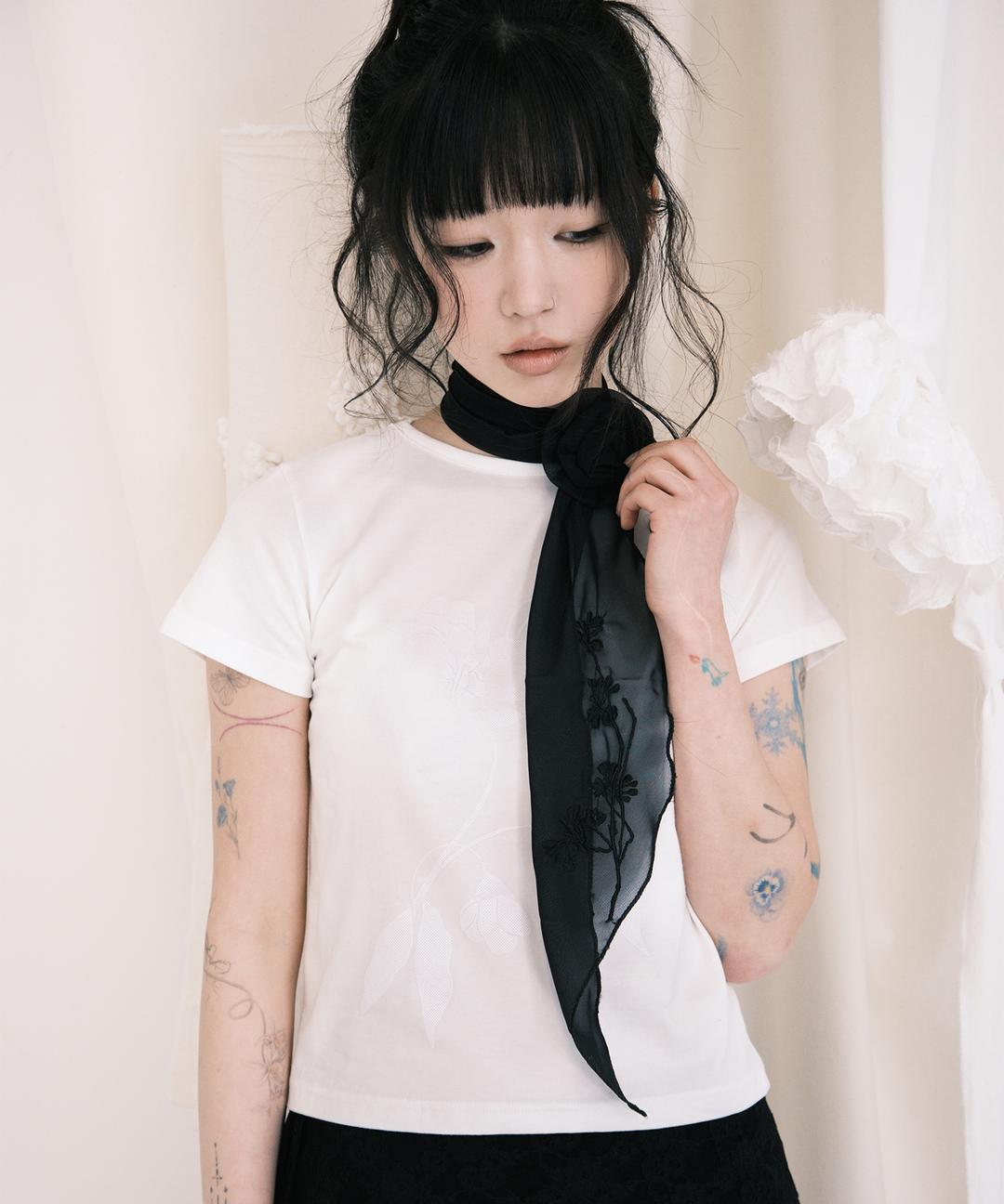 Cherry Blossom Embroidered Chiffon Scarf (2 Colors)