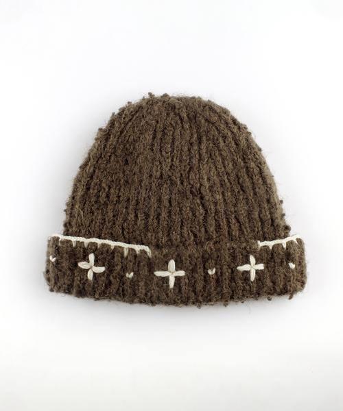 꽃자수 핸드스티치드 비니_브라운