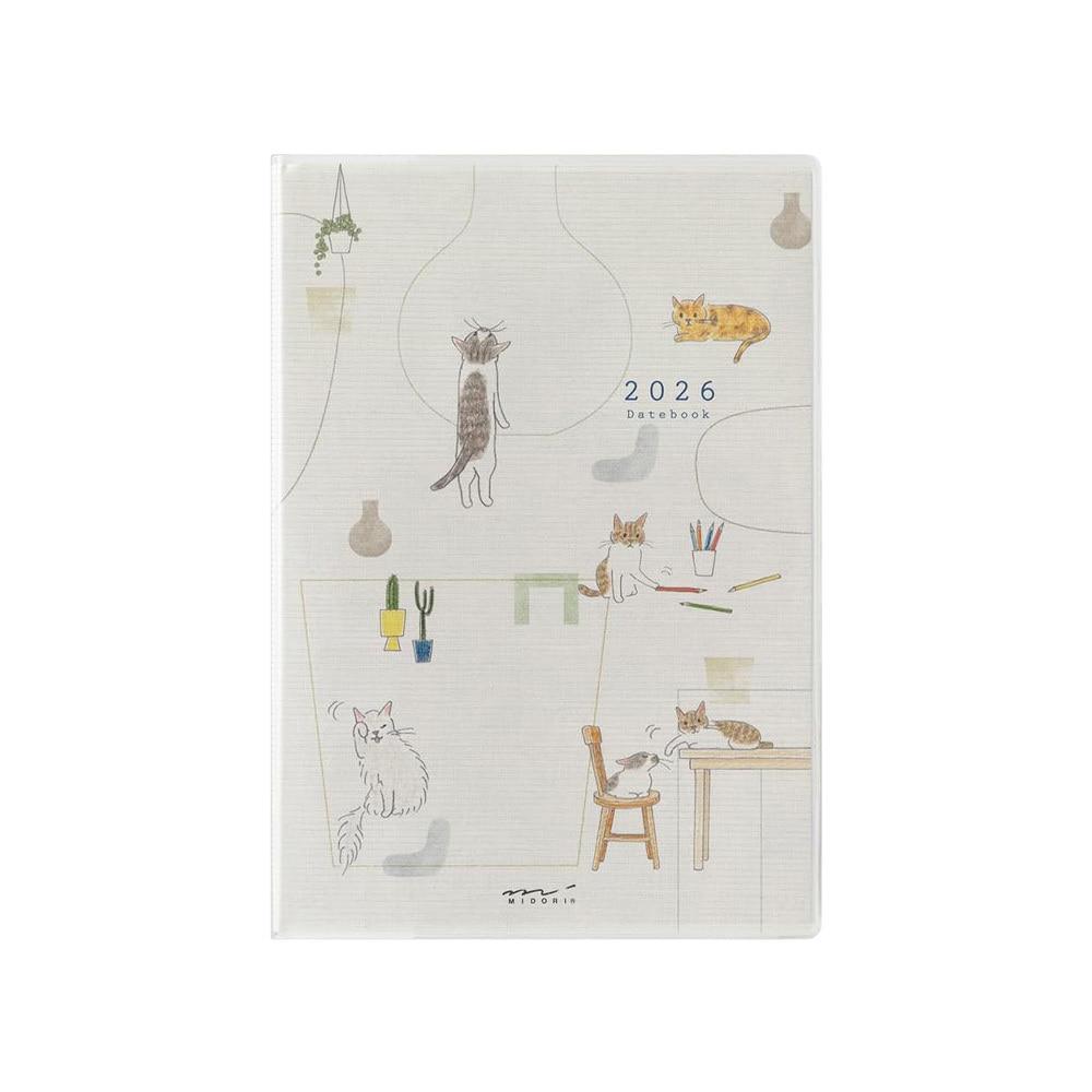 미도리 2026 포켓 다이어리 B6 고양이 패턴 주간 수첩 일기장