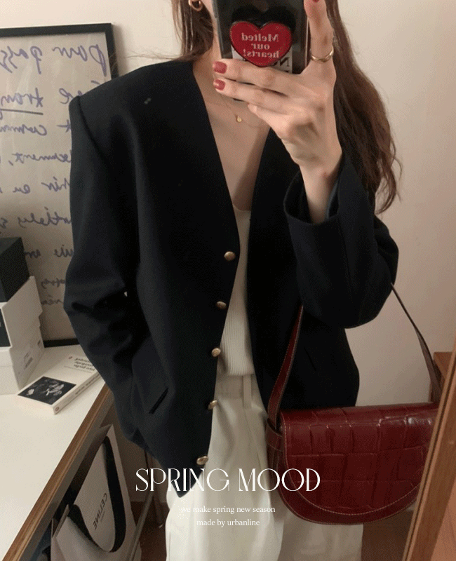 심플 브이넥 노카라 스텐다드핏 자켓 - 2color