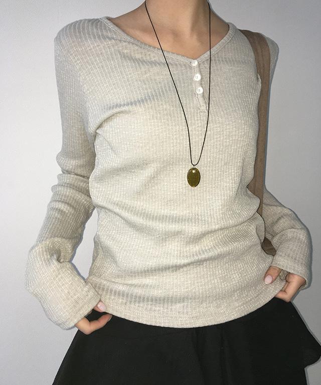 데일리쥬 [MADE] 더스티 롱슬리브 골지 버튼 티셔츠
