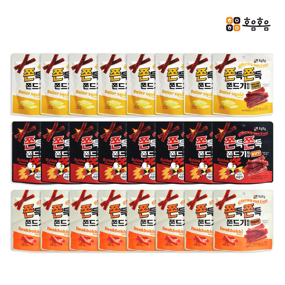 호음호음 쫀득쫀득 쫀드기 튀김 불닭맛 8개+떡볶이맛8개+버터구이오징어맛 8개 세트 [원산지:국산]