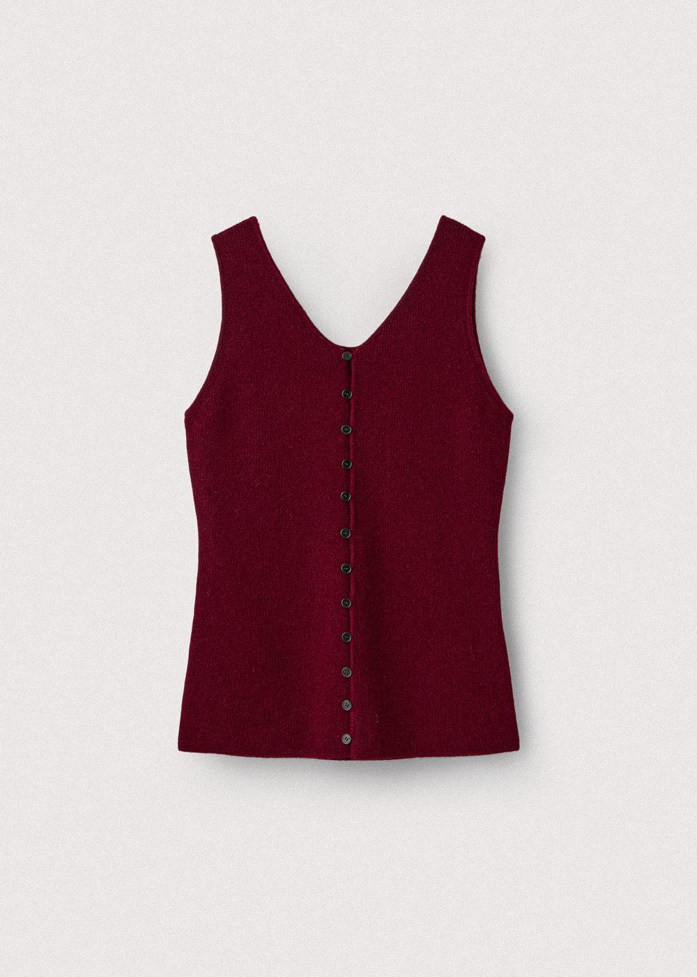 Yak blended v neck vest_Berry