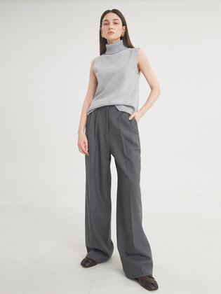 Two-Tuck Button Wide Wool Pants (Charcoal)