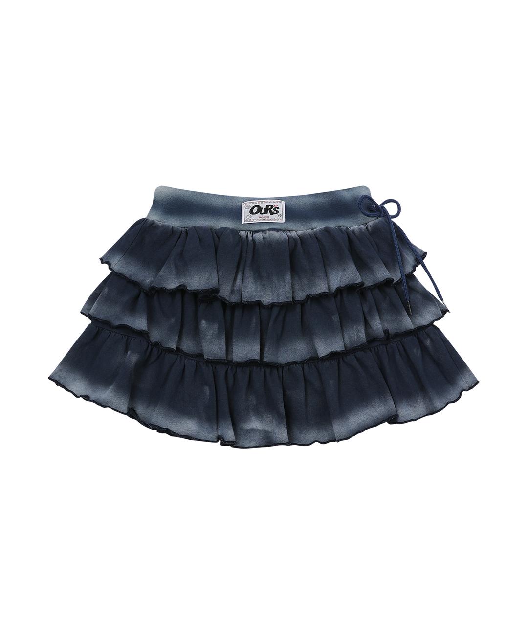 워시드 러플 캉캉스커트 네이비