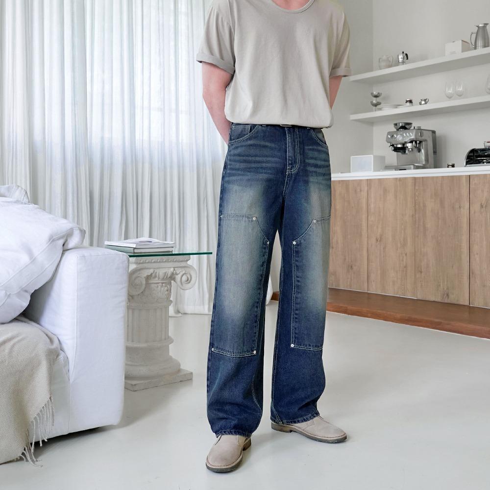 더블니 워싱 데님 팬츠 (진청)