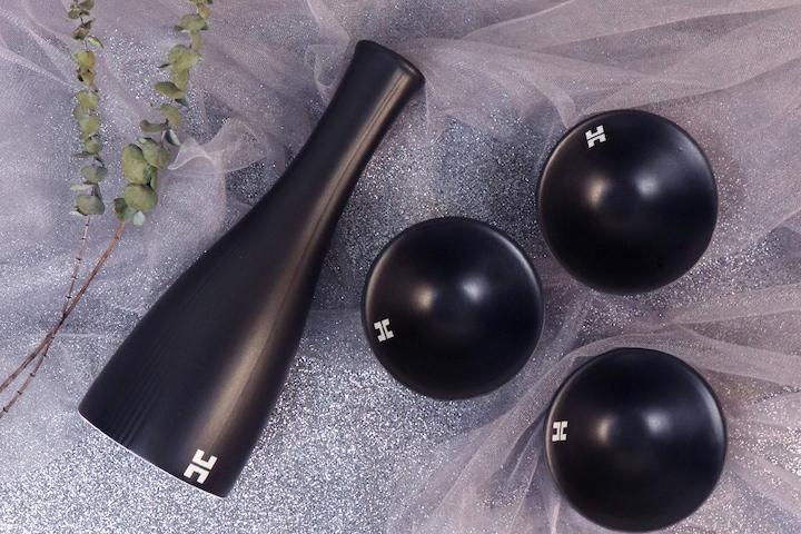 도자기 술잔 블랙사케잔  3개 + 주병세트