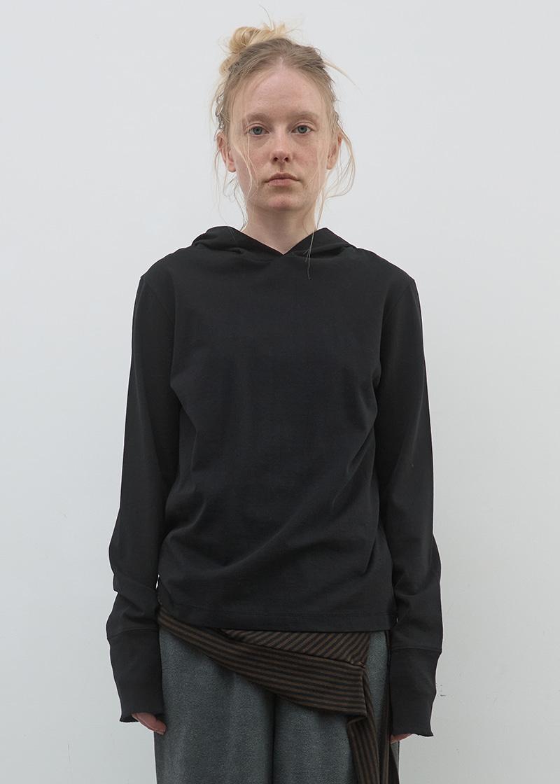 SNUG HOODED LONG SLEEVE TEE IN BLACK