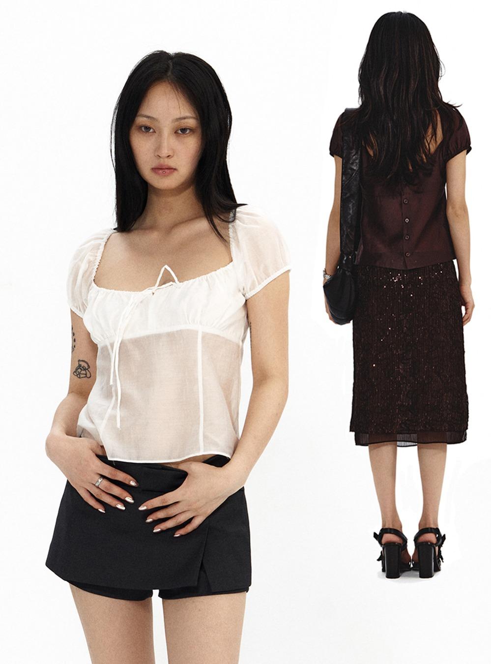 Draw String Lace-Up See-Through Shirt