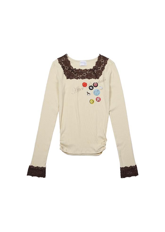 WIDE LACE SQUARE NECK TOP SAND YELLOW