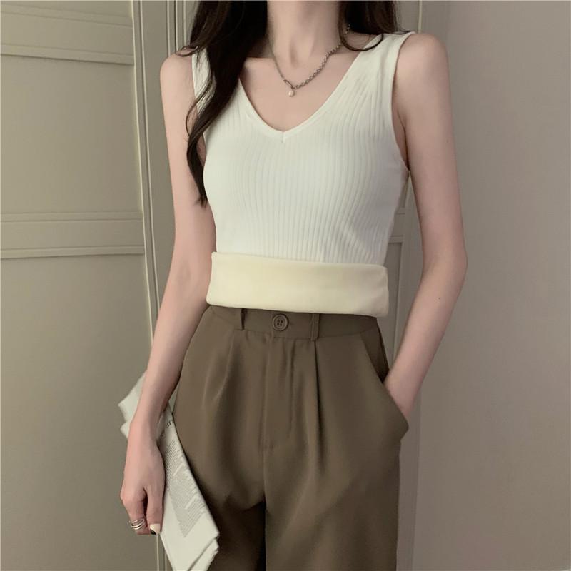 더탱글 🌡️[1+1 할인/한파 대비]🌡️ 골지 융기모 V넥 나 발열나시 보온 기모안감 겨울나시 보송보송 후끈후끈