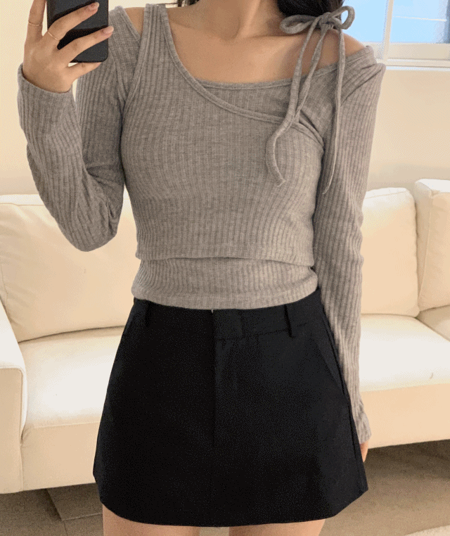 [당일출고] 베르니 리본 스트링 레이어드 긴팔티