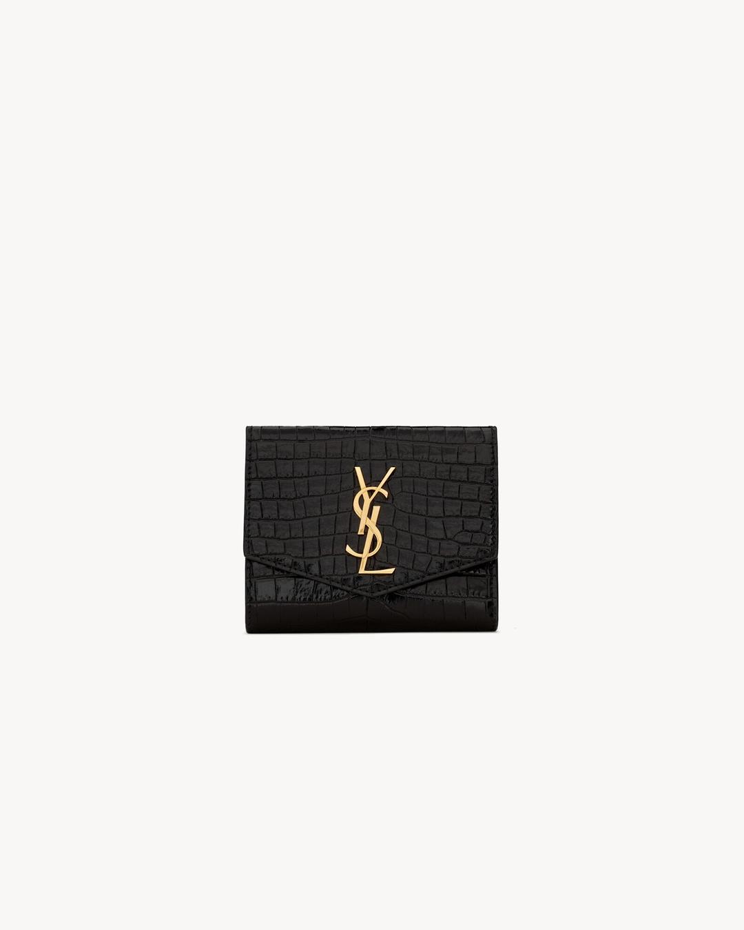 크로커다일 엠보스드 샤이니 가죽 소재의 UPTOWN 컴팩트 지갑 | Saint Laurent | YSL.com