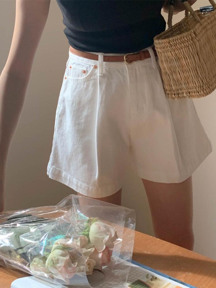 아잉 are ing 리멤버 핀턱 데님 숏 팬츠