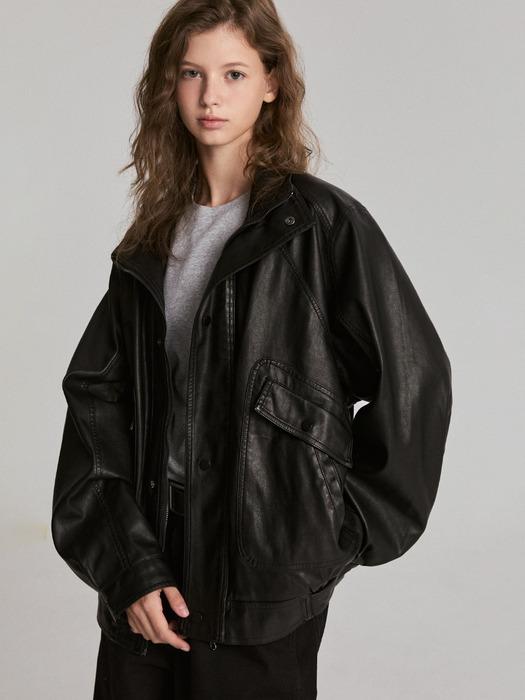 Ovo Casual Leather Blouson (black)