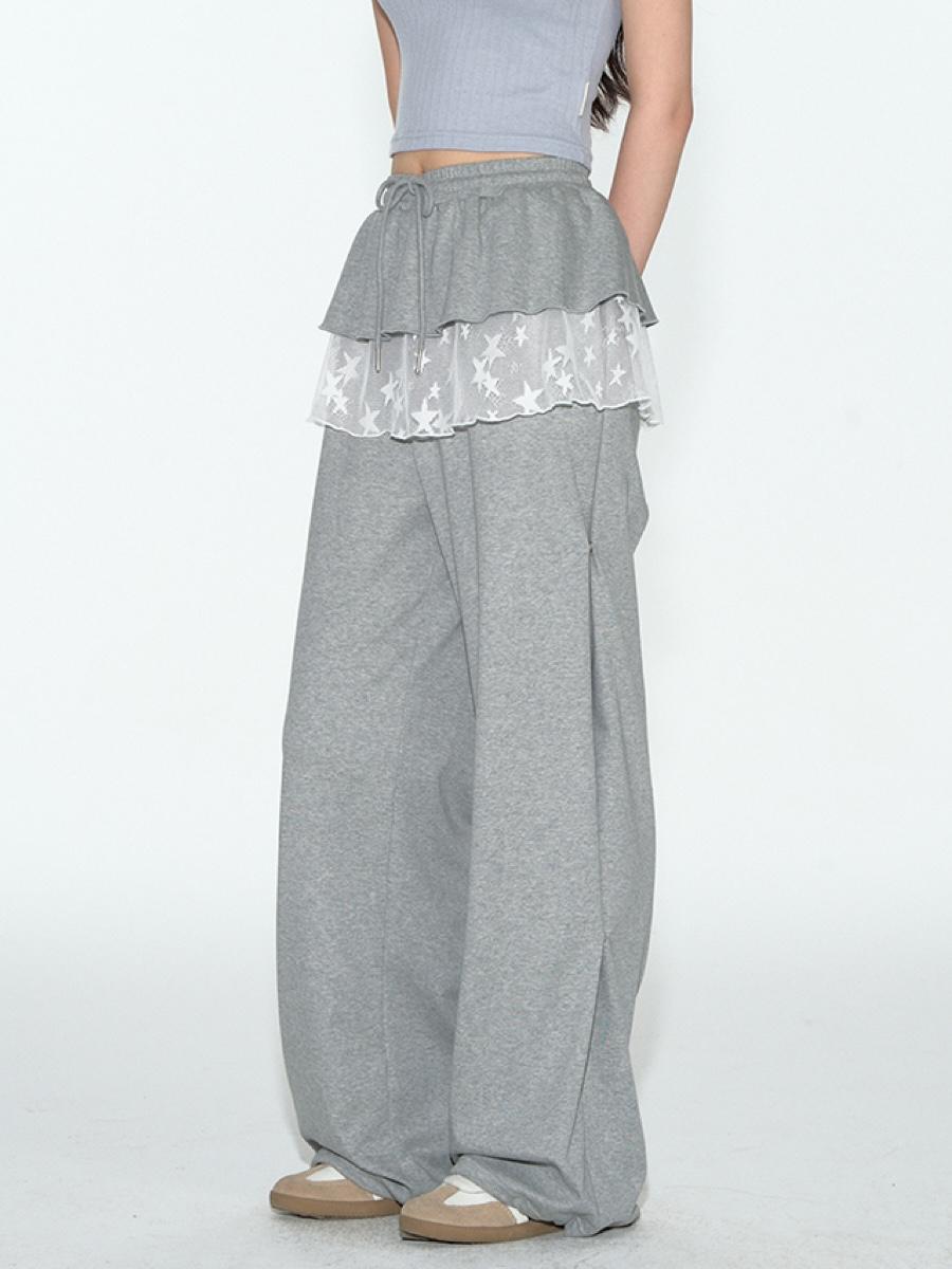 TAKEANAP Star Lace Skirt Sweatpants