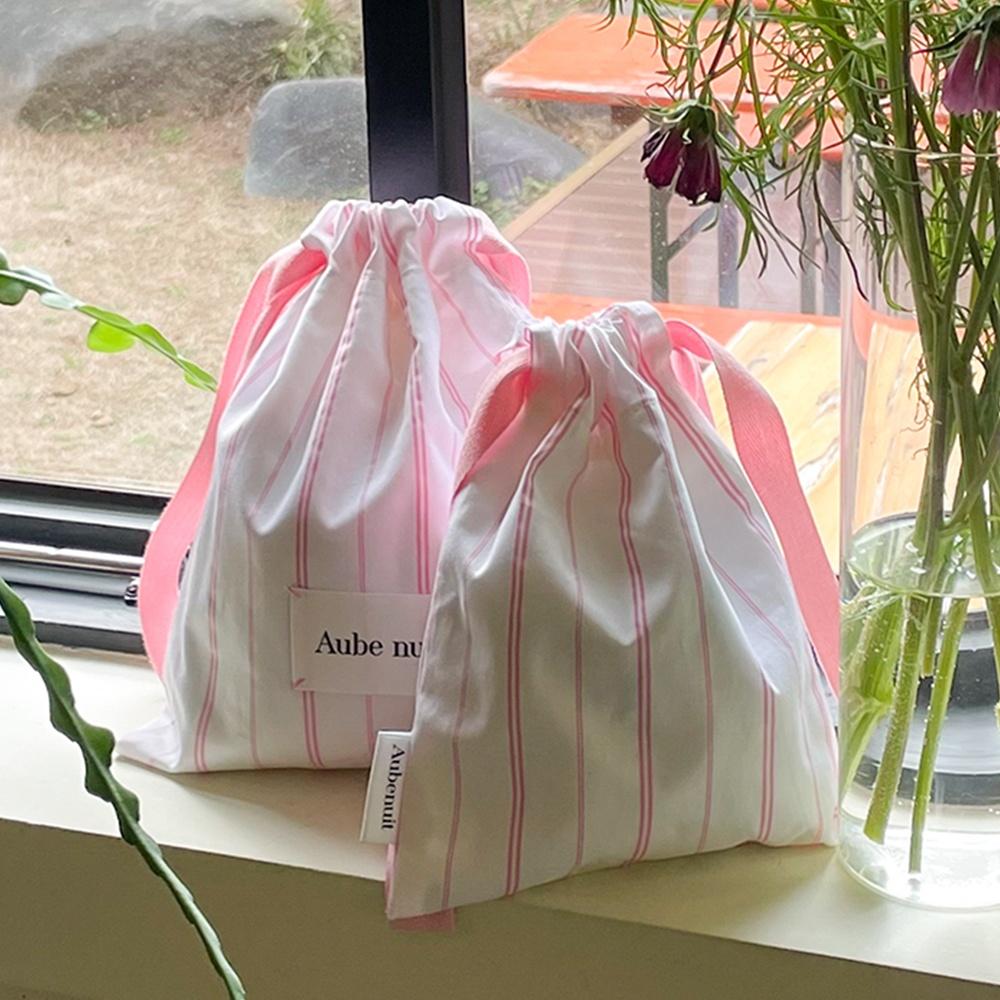 오브누잇 프렌치 스트라이프 스트링 파우치 백 2 Size_핑크