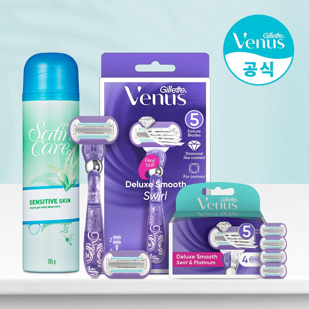 질레트 비너스 스월 여성용 면도기 핸들 1입+면도날 6입+새틴케어젤 195g 1개