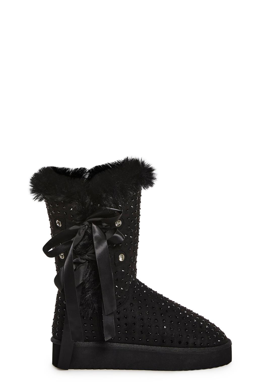 Snowflake Cadet Rhinestone Booties - Black - BLACK / US 5