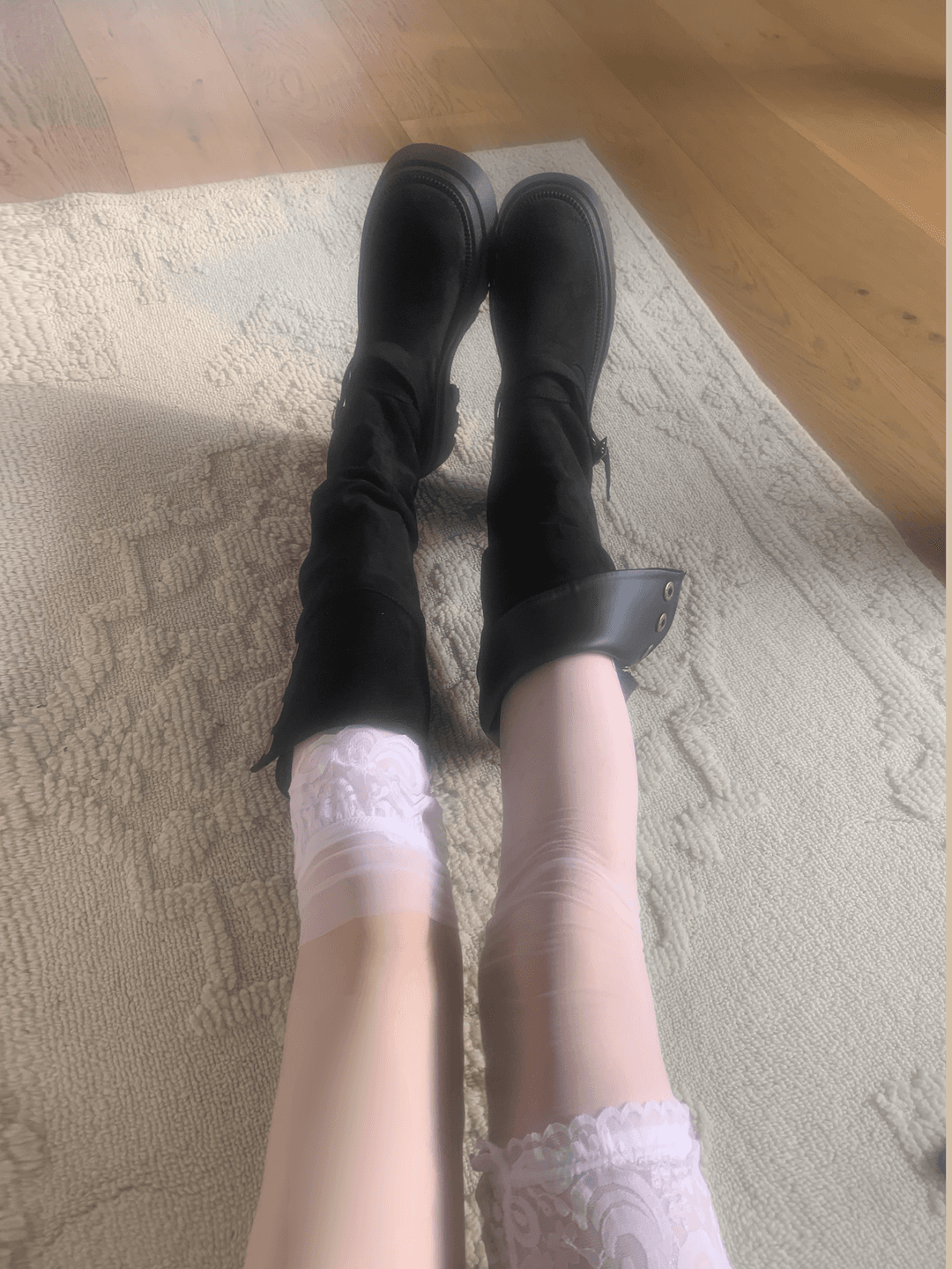 Dion Suede Buckle Long Boots (black)