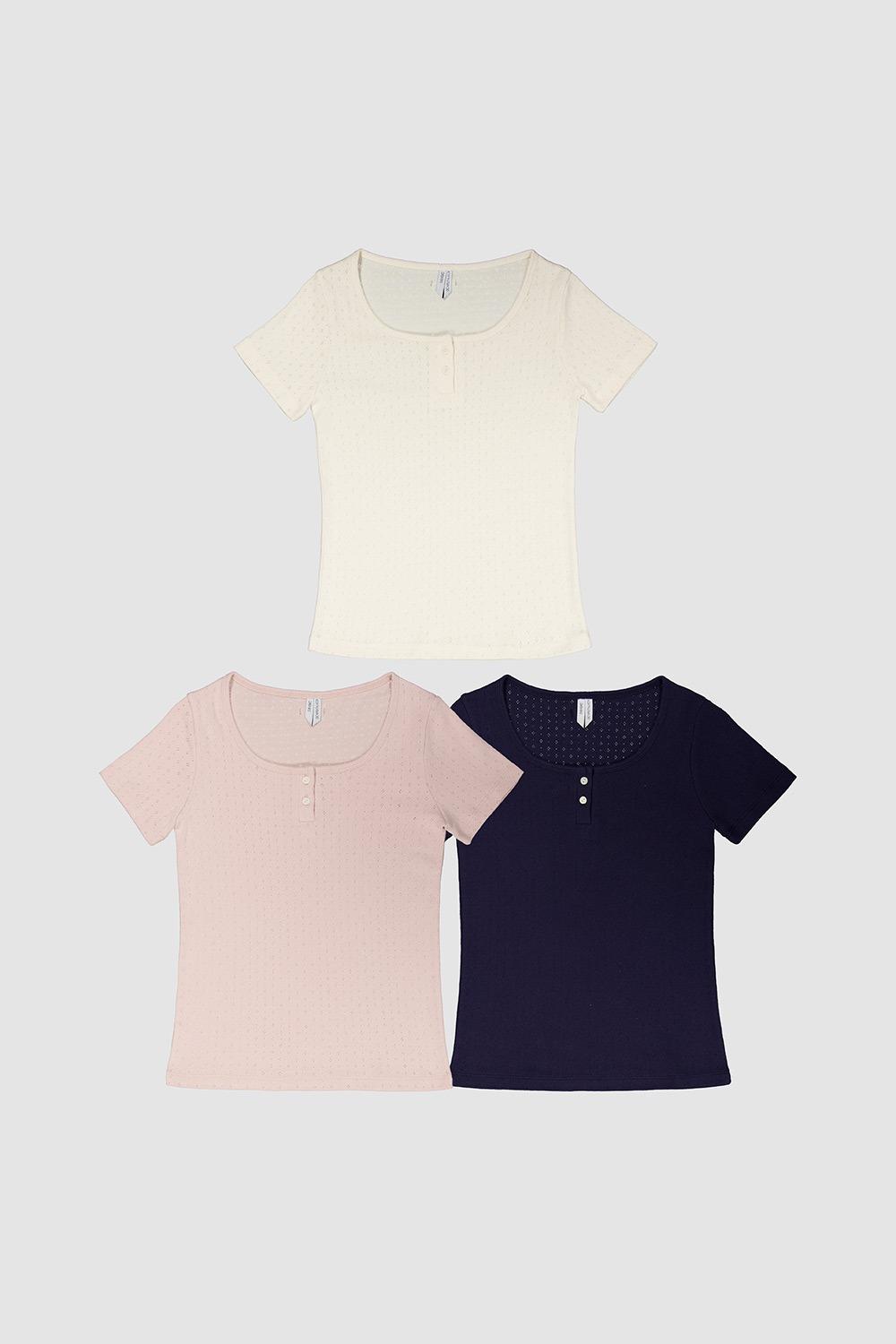 D. BASIC POINTELLE BUTTON TEE - 3 COLOR